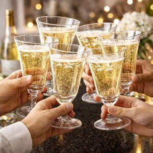 Vintage Etched Crystal Champagne Glasses Set of 6 Wedding Toasting Stemware